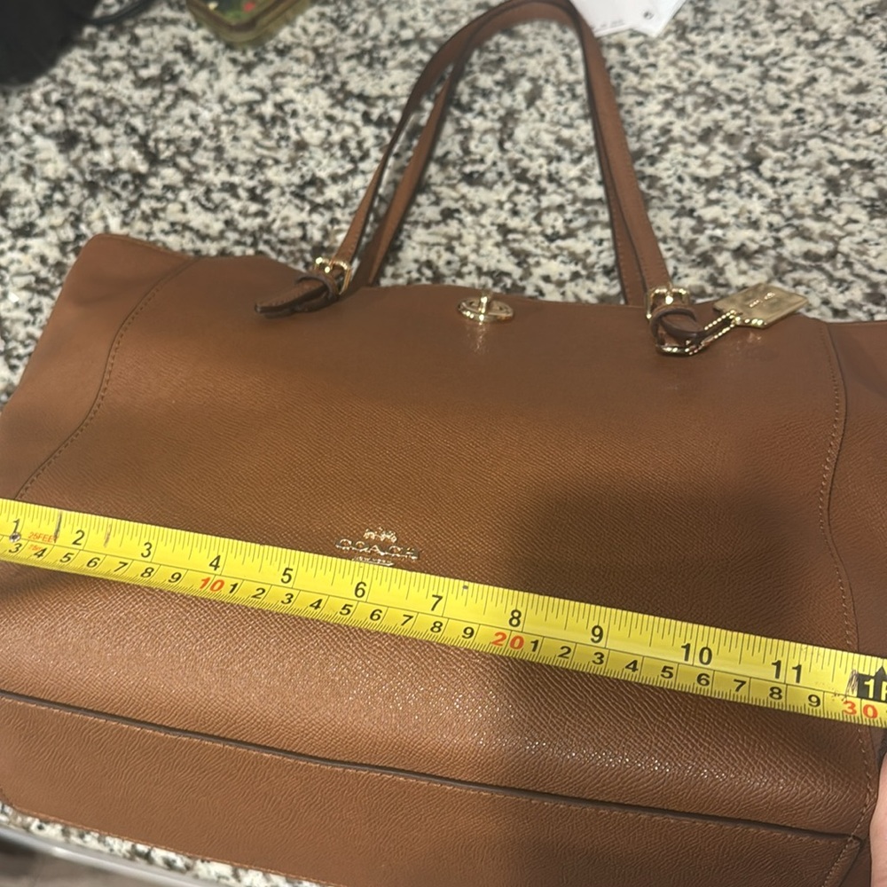 Coach Brown Leather Turn Lock Top Zip Tote - Picture 13 of 15
